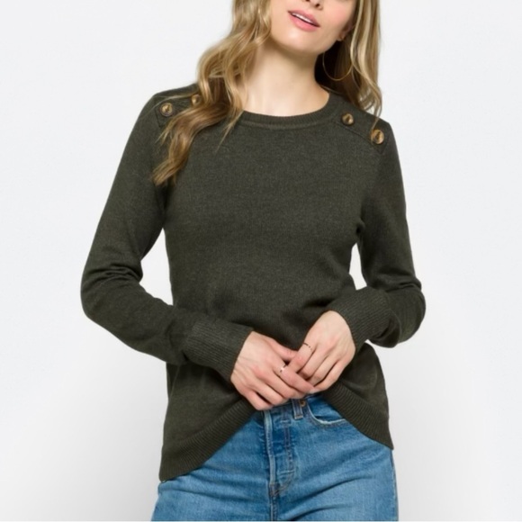 Pink Clover Sweaters - Pink Clover - Carson crew neck Button Detail Sweater.  Dark Grey. XXL